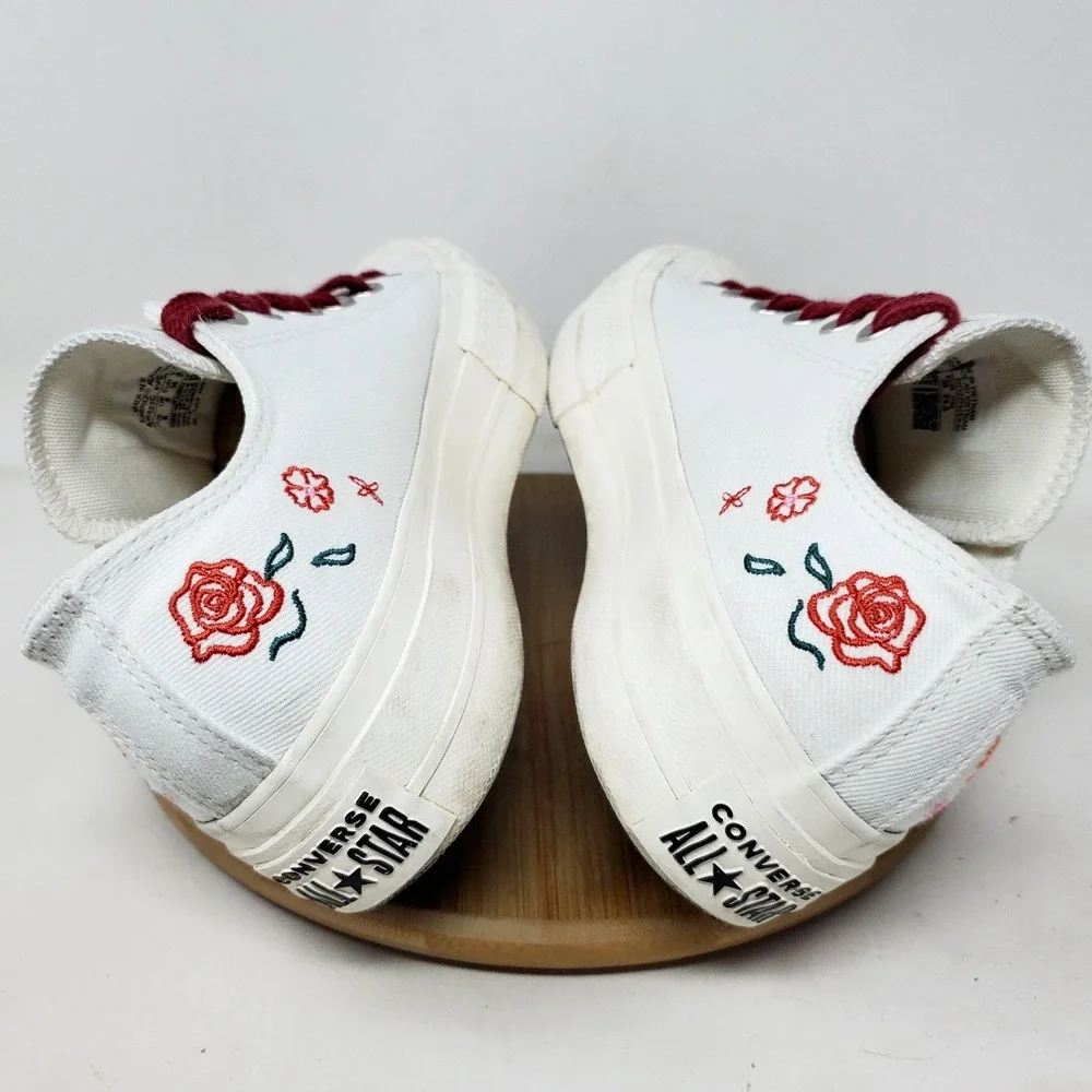 Converse All Star Lift Platform‎ Shoes Womens 8 White Summer Embroidered Sneaker
